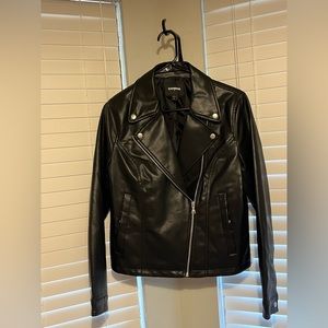 Express Black Faux Leather Jacket with Silver Accents